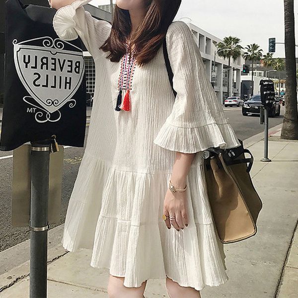 

dress custom-made folk-dress version of cotton medium flax and long short sleeve loose doll skirt wl29, Black;gray