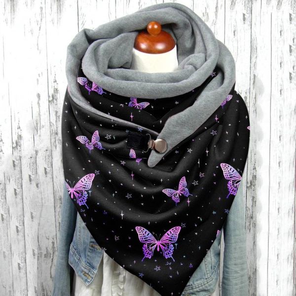 

scarves 2021 autumn winter scarf for women butterfly printing button soft wraps casual warm shawls foulard femme neck bandana, Blue;gray