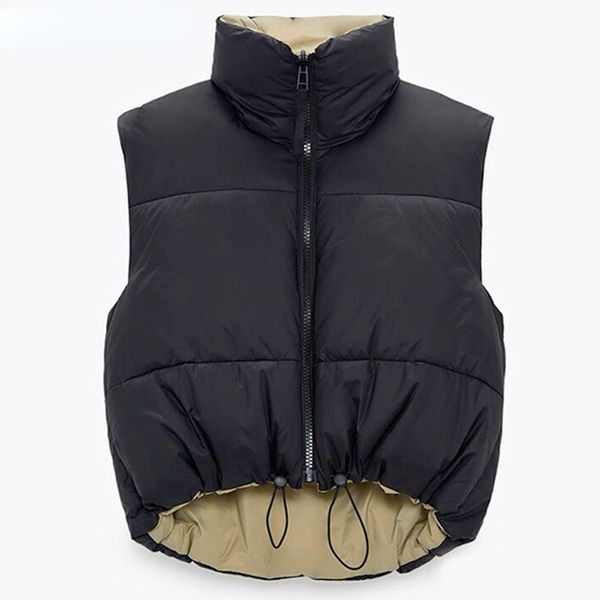 

2021 autumn winter women fashion double-sided jacket coat vintage black sleeveless cotton outwear female casual short, Black;brown
