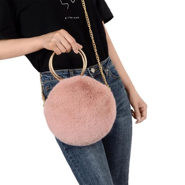 

storage bags fashion plush crossbody purse cute solid color round shoulder bag soft circle travel satchel for women girls