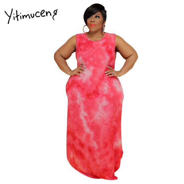 

plus size dresses yitimuceng large women tie dye slit pockets summer 2021 red party long dress xl 2xl 3xl 4xl 5xl