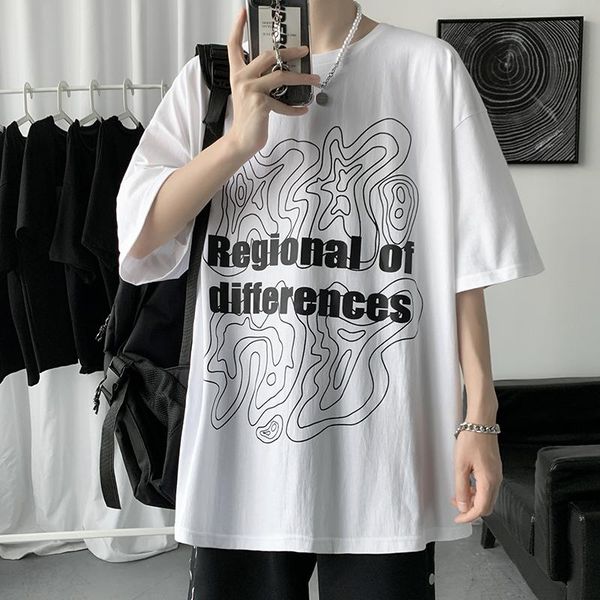 

men's t-shirts black white loose oversized 2021 summer t shirt rock skateboard hip hop t-shirt short sleeves streetwear tees tshirt, White;black