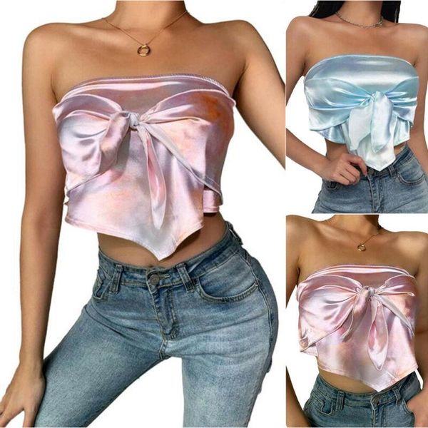

women's tanks & camis fashion clubwear silk-look short tube strapless t shirt boob solid color female clothes womens, White