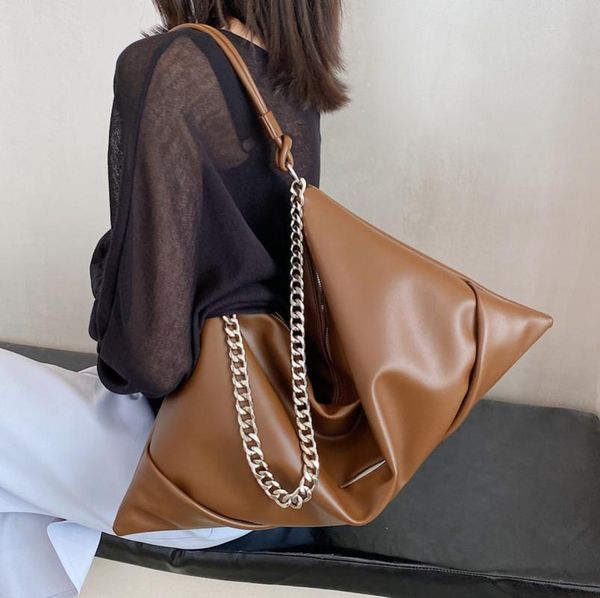 

evening bags women hobos shoulder large capacity chain design ladies handbag soft pu leather female crossbody bag casual big tote brown