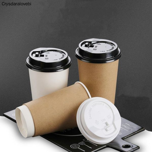 

disposable cups & straws 100pcs coffee 280ml 400ml 500ml milk tea drinking cup party favors beverage paper with lid