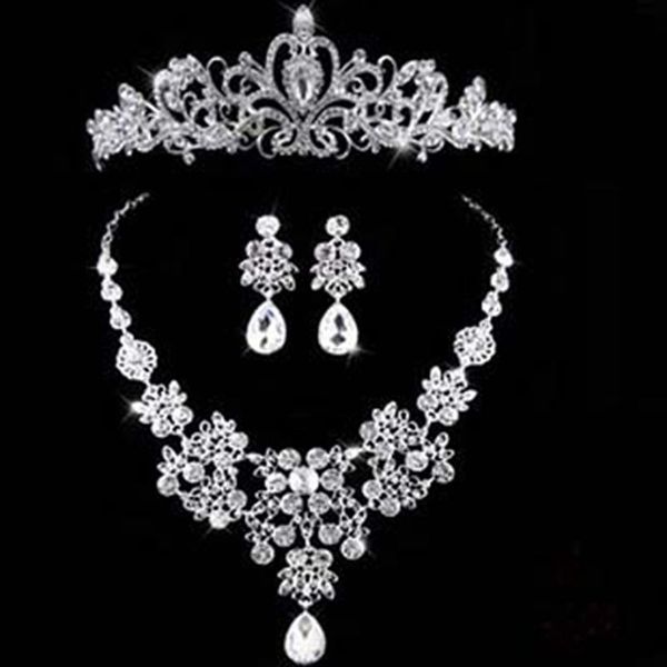 

earrings & necklace treazy luxury bridesmaid bridal wedding jewelry set sparkly crystal tiara crown women accesorries, Silver