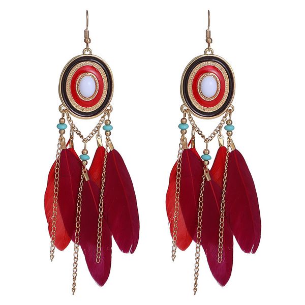 

summer bohemian pink feather earrings for women vintage dream catcher hollow alloy earrings brincos indian jewelry, Silver