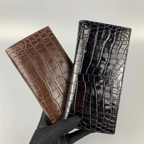 

wallets authentic crocodile belly skin businessmen long bifold wallet for suits clutch purse exotic alligator leather male card holders, Red;black
