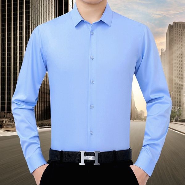 

and spring autumn mercerized cotton men's long sleeve shirt middle-aged business casual solid color non iron, White;black