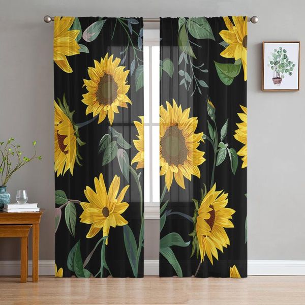 

curtain & drapes sunflower black sheer curtains for living room bedroom kitchen chiffon tulle home el coffee decor