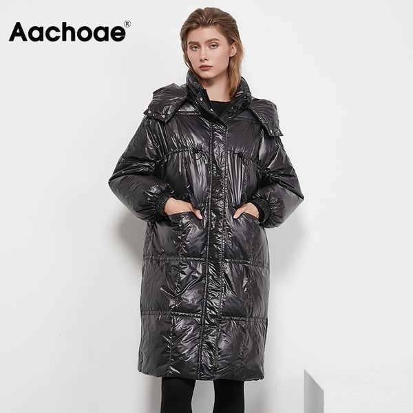 

aachoae winter black down jacket women batwing sleeve loose long coat casual hooded ultra light duck down coat female doudoune 210413