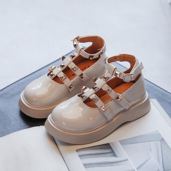 

flat shoes kids 2021 autumn baby girls fashion mary jane pu brand rivet princess solid toddler dress soft sole party platform, Black;grey