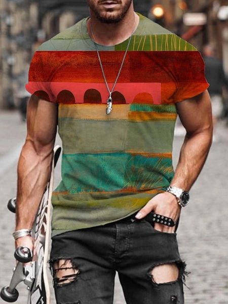 

rainbow pattern 3d printing t-shirt visual impact party shirt punk gothic round neck american muscle short sleeve, White;black