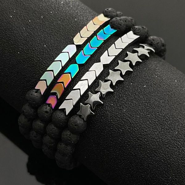

beaded, strands one piece charm natural hematite volcanic stone bracelets for women men boho wrap couple wholesale price, Black