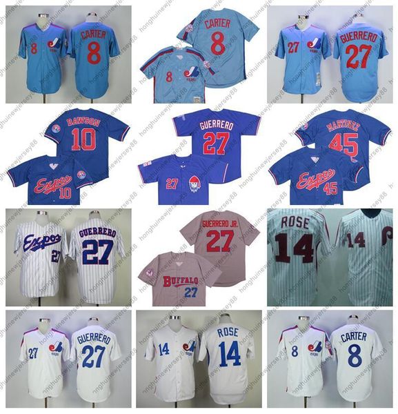 

retro baseball pinstripe 10 andre dawson jerseys 2000 vintage 14 pete rose 27 vladimir guerrero buffalo bisons pedro martinez 8 gary carter, Blue;black