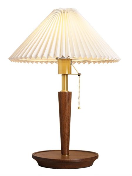 Koreanische Plissee Tischlampe Ins DIY Walnussholz Schreibtischlampen für Wohnzimmer Home Deco Vintage Nebenlampe