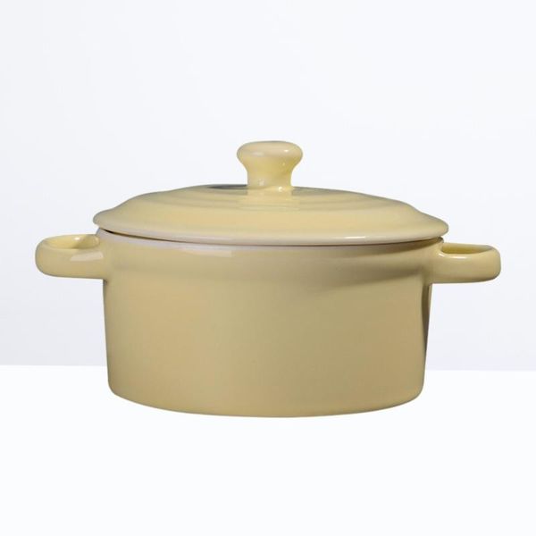 

bowls 200ml ceramic rice bowl double handles soup with lid baby feeding tableware for jelly pudding egg custard (yellow)