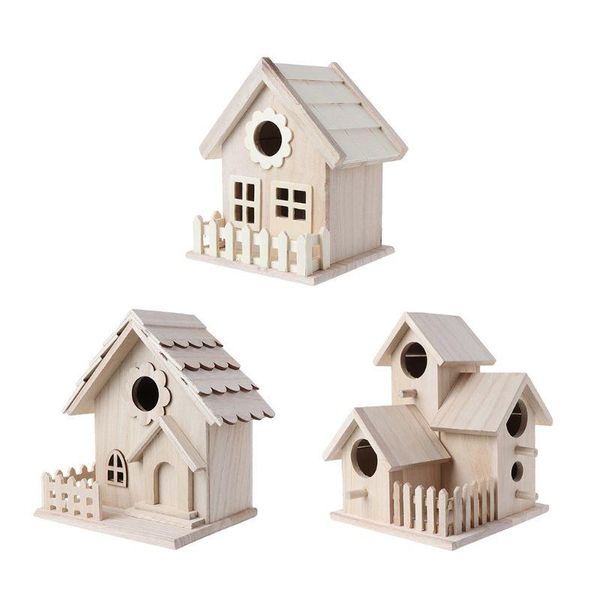 

creative wooden bird house breeding cage box feeding nest garden backyard pendant simulation fence birdhouse decoration cages