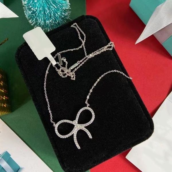 

chains 2021 high-quality tif 1:1 shining large bow necklace classic luxury jewelry fashion brand women gift, Silver