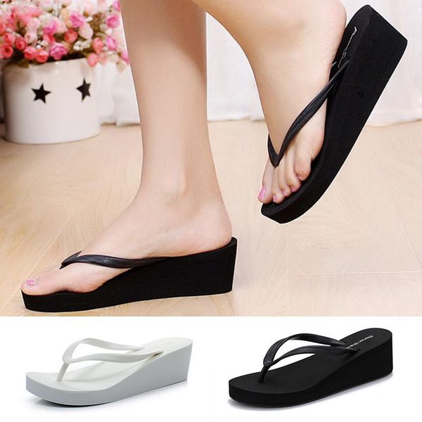 

slippers casual thick sole women flip flops wedges solid platform shoes fashion ladies anti skid summer beach big size 41, Black