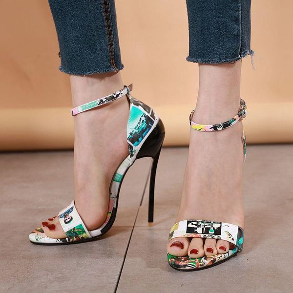 

thin heeled ultra-high-heel fish mouth a- line with mixed colors women's nightclub sandals, Black