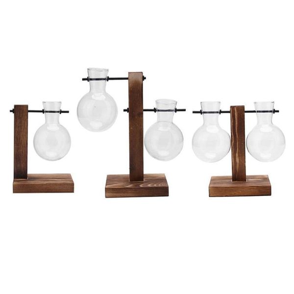 

vases vintage style glass plant bonsai flower vase with wooden l / t shape tray flowers rack home deskwedding decor accessories