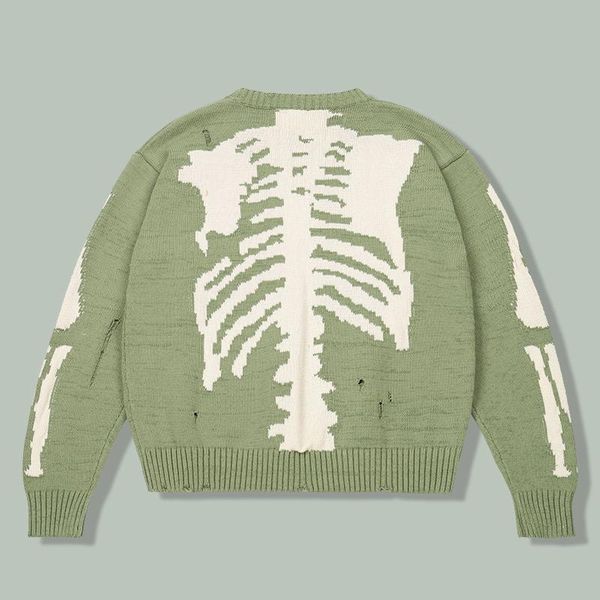

men's sweaters green loose skeleton bone print sweater men hip hop harajuku streetwear casual knitted autumn retro campu hole pullover, White;black