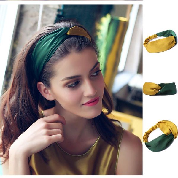 

fashion women girls summer yellow green hair bands headband cross turban bandage bandanas hairband accessories 2021 bun maker, Brown