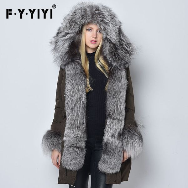 

down jacket winter haining super large fur grass silver collar medium length, Black