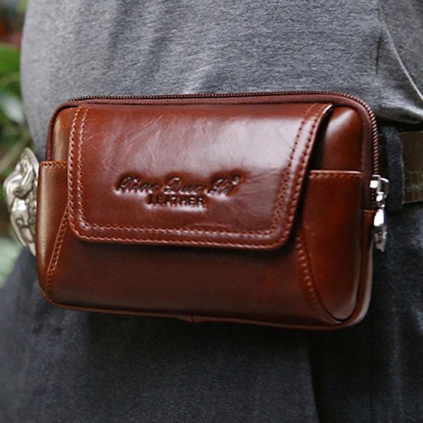 

genuine leather men hip bum belt purse fanny pack waist bag pouch cell mobile phone pocket cigarette case bags