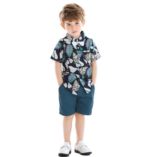 

beach style kids clothes boys set fashion toddler boy suit floral tshirt+short casual children clothing sets 1-6 years, White