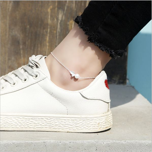 

anklets 2021 pearl leaf s925 silver foot chain women's korean version simple fashion personality fresh jewelry, Red;blue