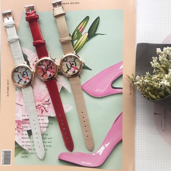 

simple atmospheric fashion female table flowers bright color belt surface luxury women watches pu & casual wristwatches, Slivery;brown