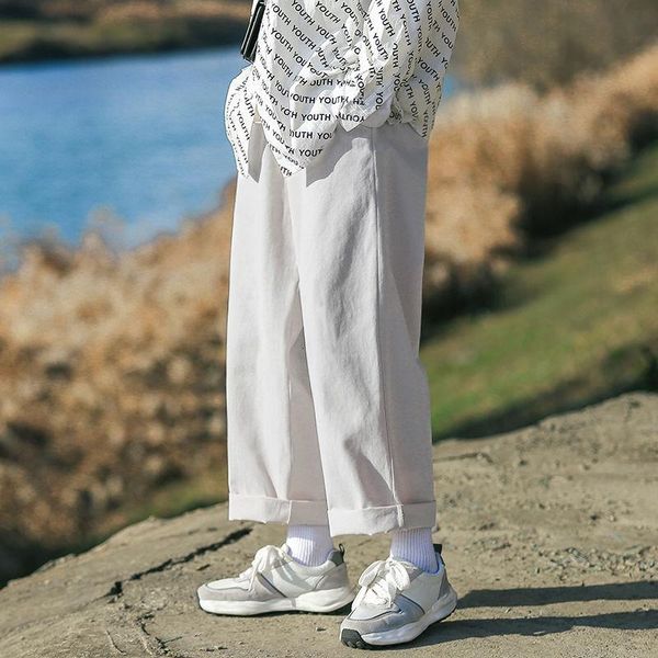 

spring summer wide-leg pants men's fashion drawstring casual men streetwear korean hip-hop straight mens trousers, Black