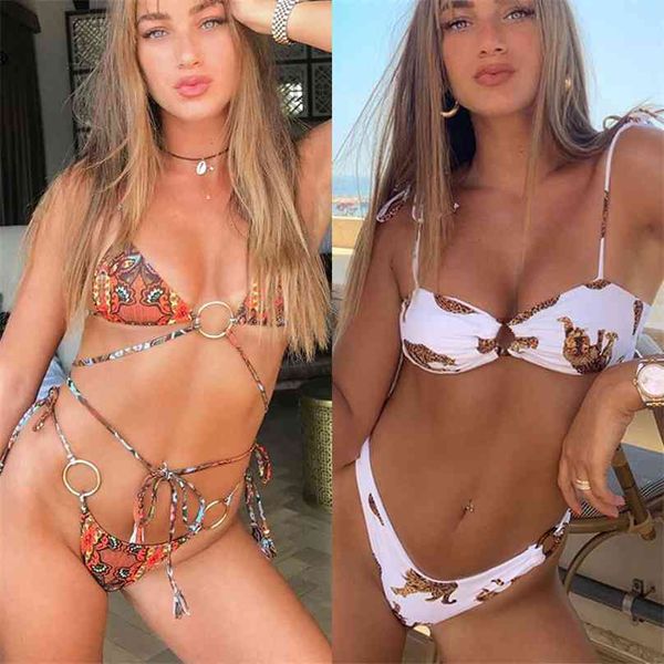 Miyouj Sexy Bow Bandeau Bikini Print Costume da bagno leopardato Fasciatura Costume da bagno Donna Costumi da bagno Biquini High Cut Set perizoma 210611