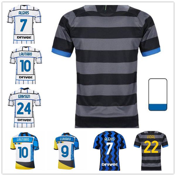 

inter 2020 2021 soccer jersey lukaku milan vidal barella lautaro eriksen alexis hakimi 4th 20 21 football shirt uniforms men kids kit fourth, Black;yellow