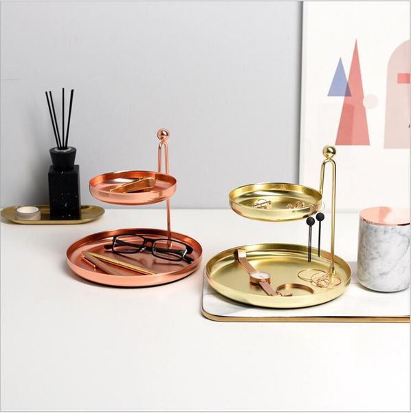 

kitchen storage & organization fashion double layers round metal trays shelf organizer rack makeup sntp090