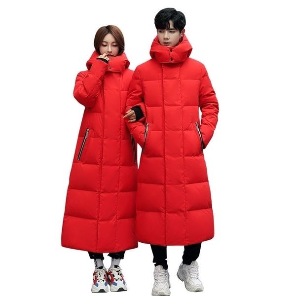 Winter Männliche Jacke Koreanische Version von Paar Tragen Baumwolle Jacke Super Lange Männer Kleidung Dicke Dünne Plus Größe 211214