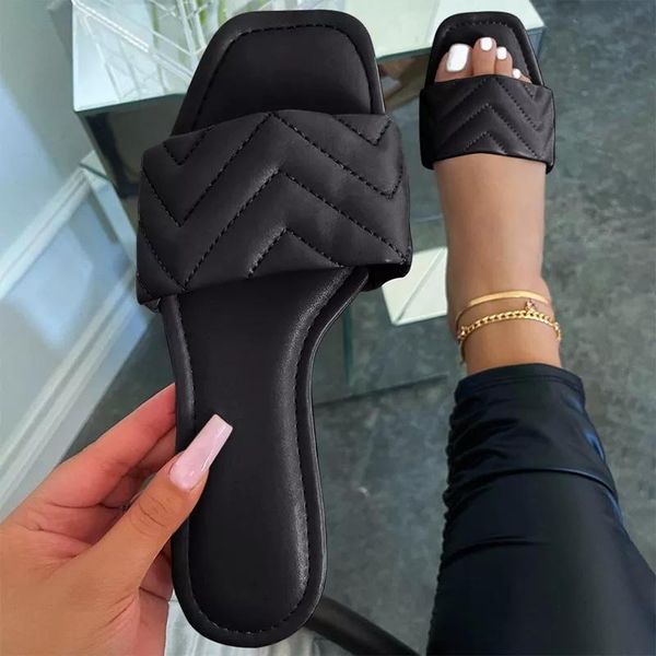 

slippers female slides sewing beach outdoor casual soft square heel flat closed toe women summer sandals, Black