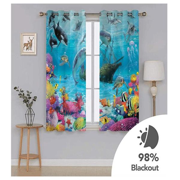 

curtain & drapes cartoon blue ocean tropical fish coral undersea world underwater sea animal with sailboat for kids room bedroom