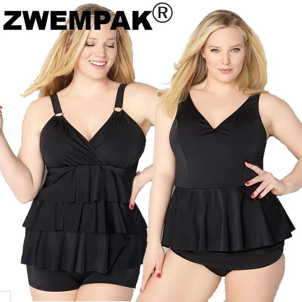 

one-piece suits black retro folds tankini set for women plus size 4xl female beachwear large swimsuits ladies beach suit big ruffle 3xl biki