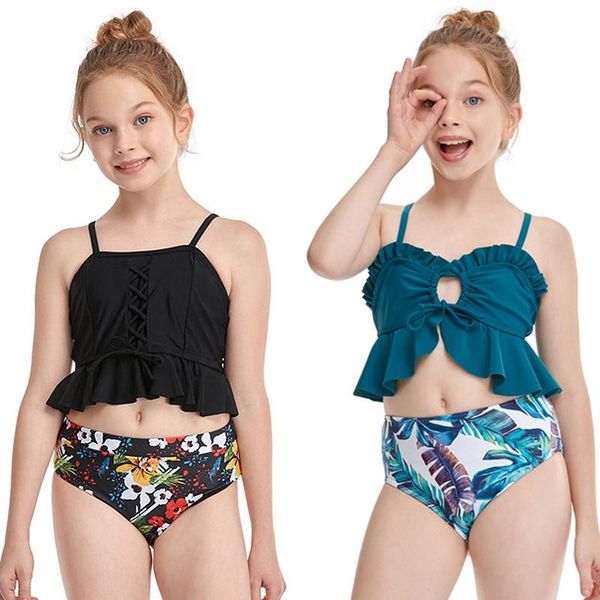 

one-pieces 2pcs children swimwear girls swimsuit kids bikini set bathing suit infantil biquini toddler summer beachwear 2-12 years, Black