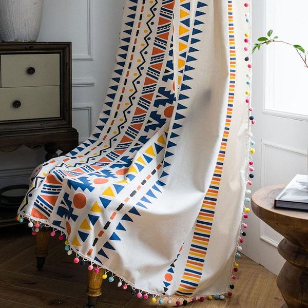 

curtain & drapes american geometric colored ball curtains design with tassels rustic style for window kitchen living room door