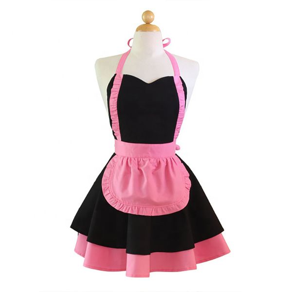 

lovely handmade cotton retro black aprons for women girls cake kitchen cook apron for mother's gift 1221306