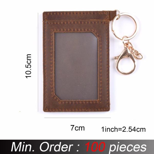 

card holders 100 pieces / lot 10.5x7cm men women bus holder with key ring vintage design brown crazy horse leather business, Brown;gray
