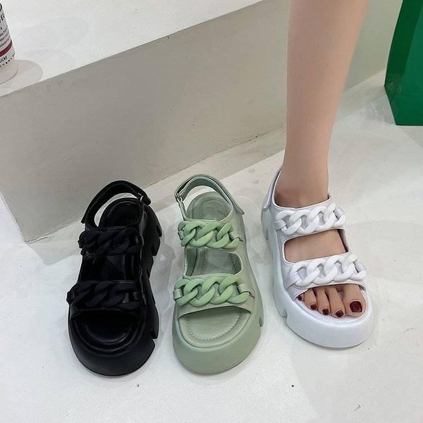 

sandals 2021 summer women's thick-soled sponge cake casual beach mid-heel, Black