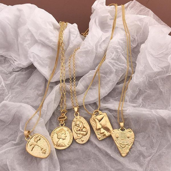 

retro irregular portrait pattern pendant necklace handmade trend money coin necklaces for women men fashion jewelry gift, Silver