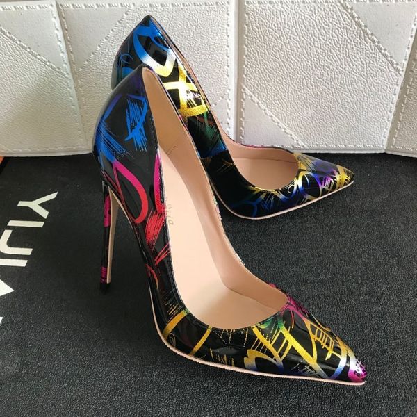 

dress shoes noenname_null-12cm women's black graffiti high heels shoes with artistic , narrow edge, for party, customized 33-45 gar1