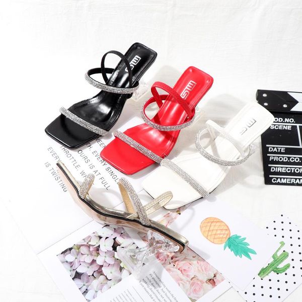 

sandals outside wear fashion 2021 summer europe and the united states wind belt water diamond two female thick-heele, Black