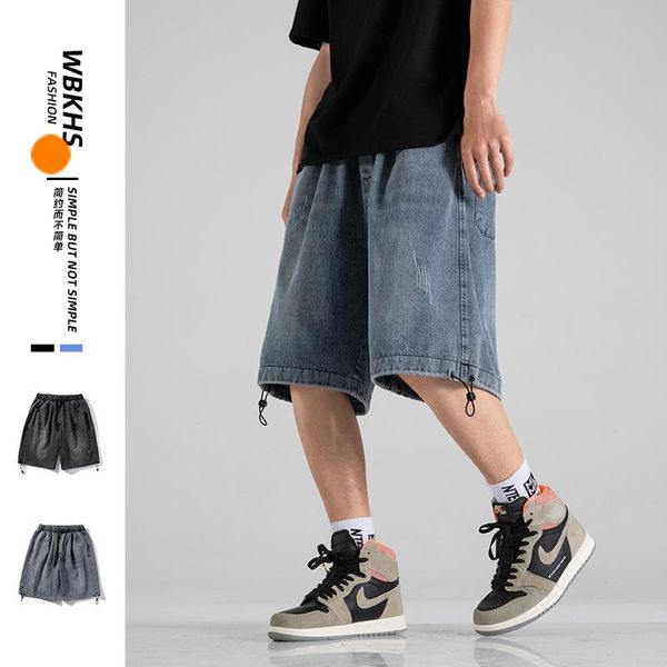 

men's shorts 2021 summer men denim loose casual knee length pants, White;black